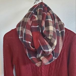 Plaid infinity scarf - burgundy, navy & cream